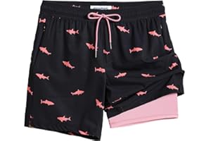 MaaMgic Mens Swim Trunks with Compression Liner 2 in 1 Swimming Shorts Stretch 7" Swimwear Quick Dry Bathing Suits