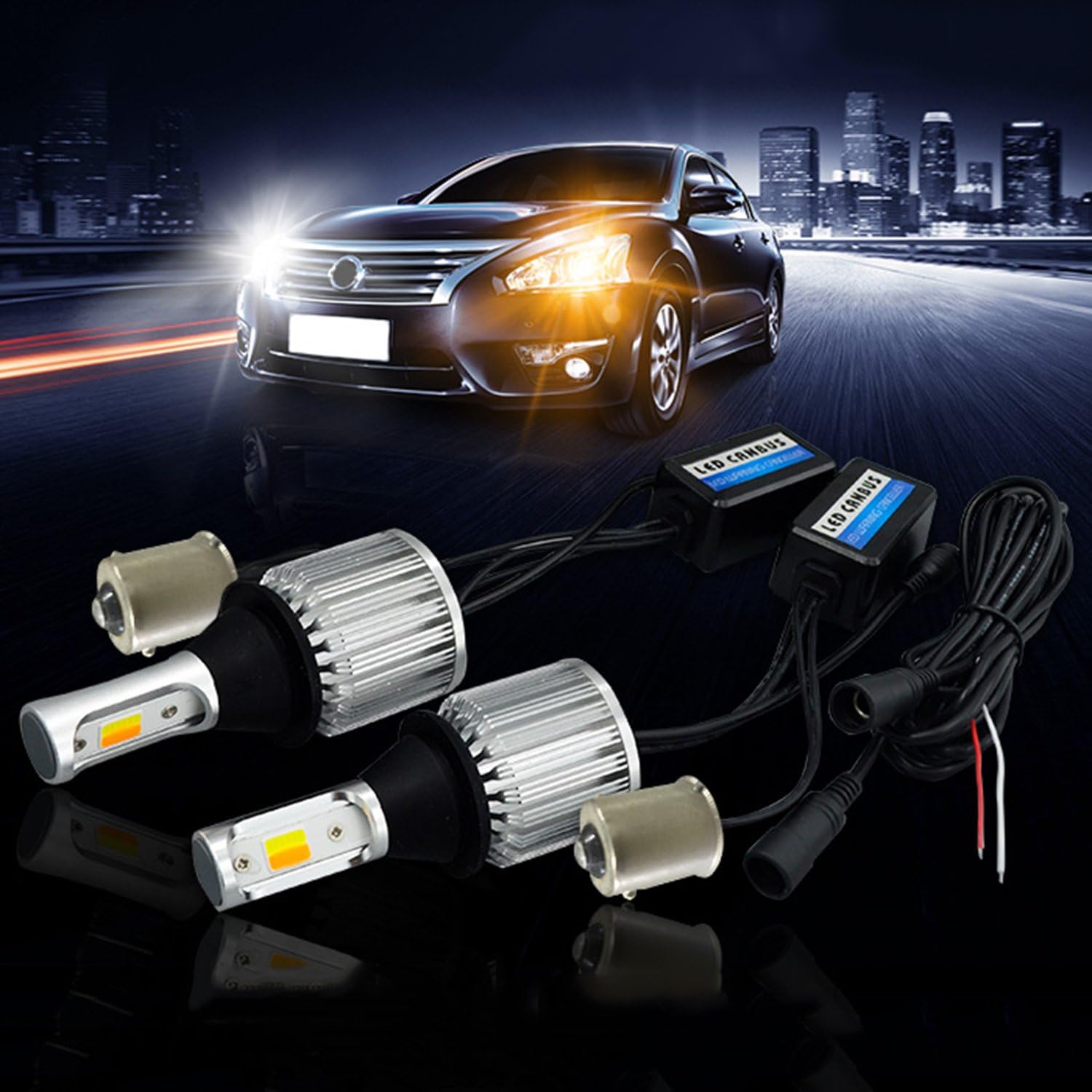 SOCAL-LED 2x BA15s 1156 LED Bulb Switchback Extremely Bright 30W 3000LM COB High Power DRL Turn Signal Light Kit, Canbus Error LED Free Decoder Resistor, White/Amber
