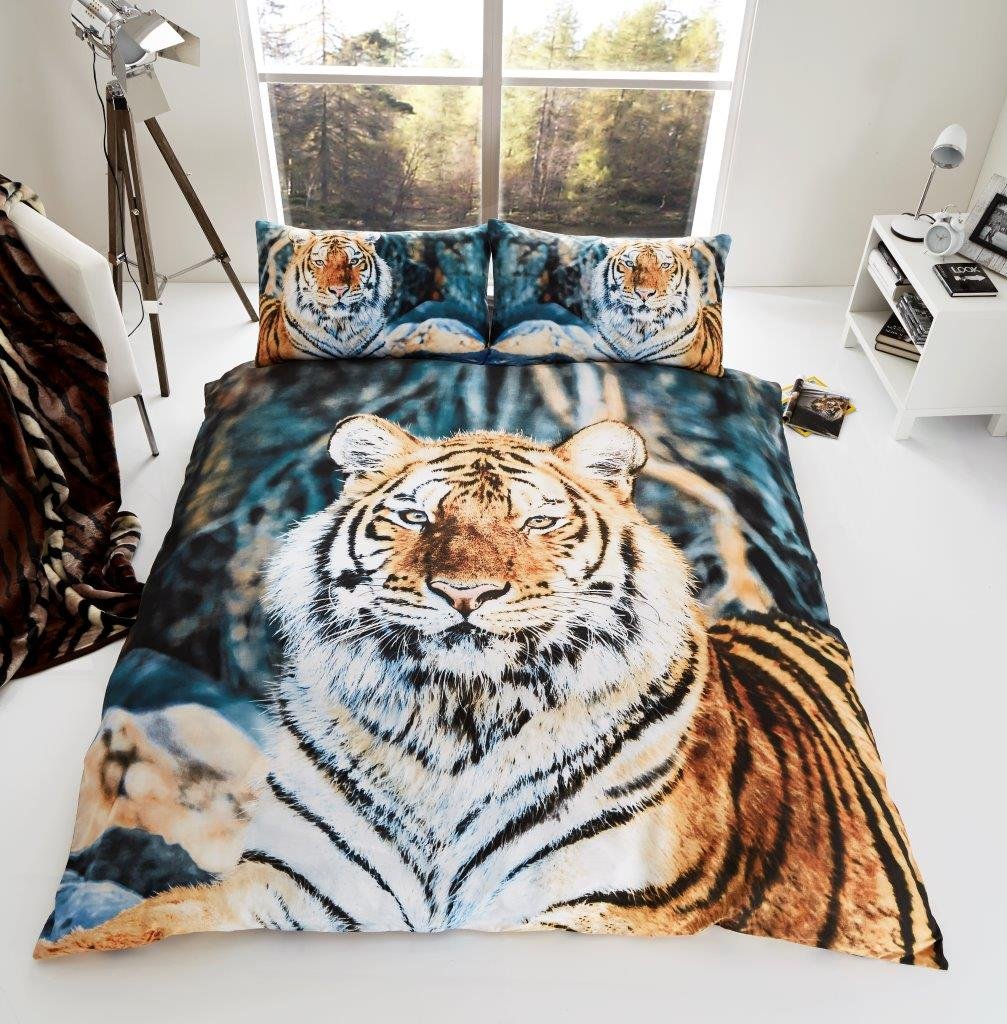 GC GAVENO CAVAILIA 3D WILDLIFE BROWN TIGER Bed Set with Duvet Cover and Pillow Case, 100% Polyester, Multi, Double