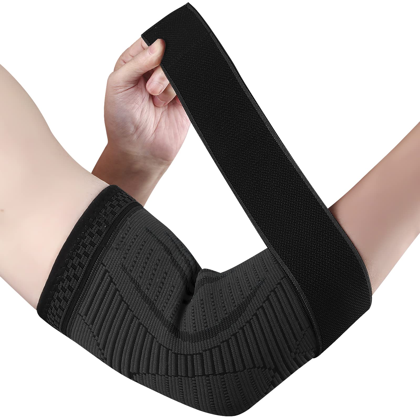 Elbow Support for Men and Women 1 Pack Non Slip Elbow Brace Adjustable Compression Arm Sleeve for Left and Right Hand Tennis Elbow, Golfers Elbow, Arthritis, Tendinitis, Weightlifting (Black, S)