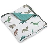 LollyBanks Muslin Baby Quilt, 6-Layer 100% Cotton Baby Blanket for Boys, Soft and Breathable Toddler Quilt, Lightweight Infant Blanket for Crib or Stroller, Newborn Essentials (Dinosaur Print)