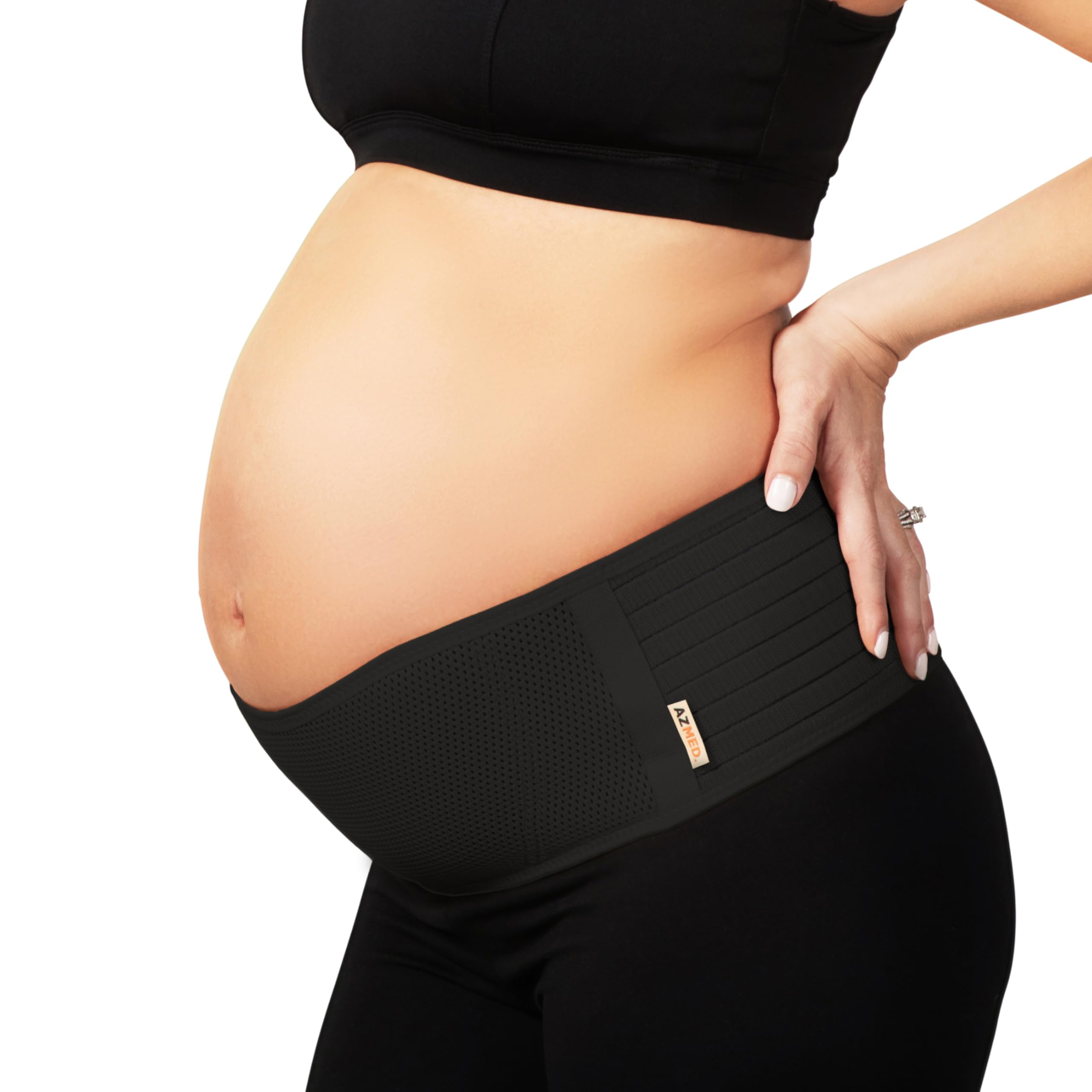 Photo 1 of AZMED Maternity Belt Back Support - Adjustable Abdominal Binder for Pregnancy - Belly Band for Pelvic, Waist & Lower Back Comfort - Fits Up to 46 Inches - Black
