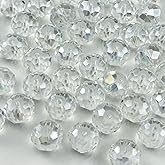 YHYPOCI 50pcs 10mm Crystal Glass Beads for Crafts Faceted Rondelle Glass Beads for Jewelry Making Crystal Spacer Beads for Necklaces Bracelets Earrings DIY Craft(Transparent AB)