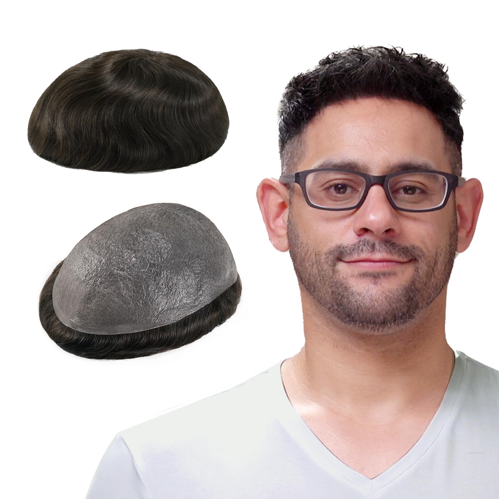 Lordhair Human Hair System for Men, Mens Hair System Mens Toupee 0.03mm Thin Skin Hair Replacement System Base Size 8x10 Inch Light Medium Density Hairpiece — image 1