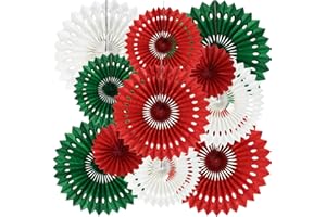 BEISHIDA Red Green White Hanging Tissue Honeycomb Round Paper Fans Decor Kit for Christmas Birthday Girl Kid Shower Bachelorette Wedding Backdrops Anniversary Party Supplies（11 Packs）
