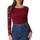 Allegra K Women's Lace Tops Sheer Dressy Casual Floral Lace Long Sleeve Tops