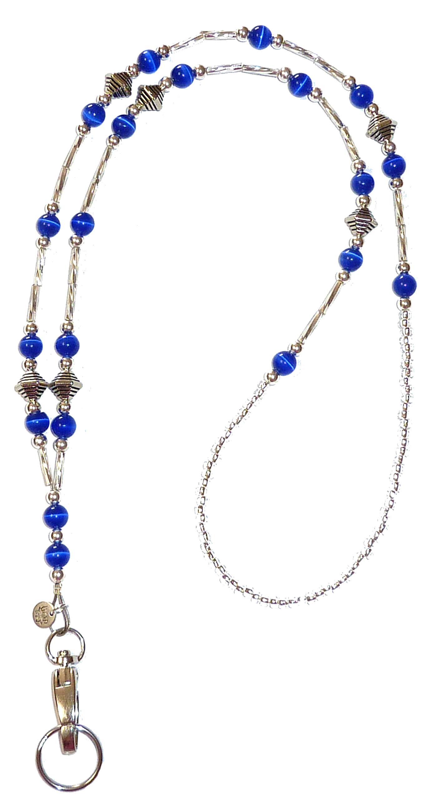 Hidden Hollow Beads Women’s SUPER SLIM Beaded Lanyards for ID Badges Cards Teacher Cruise Keys Keychain Cell Phone 34”, Royal Blue - Non Breakaway (Stronger), Long