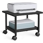 VASAGLE 2-Tier Printer Stand with Locking Wheels, Under Desk Printer Table | Industrial Mobile Cart, 18.9 x 15.7 x 13.4 Inches, Storage Shelf, for Home Office, Ebony Black, BARNET Collection UOPS02B