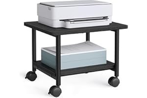 VASAGLE Heavy-Duty Printer Stand with Locking Wheels, 2-Tier Industrial Mobile Cart with Storage Shelf, Under Desk Printer Table for Home, Office, 13.4" Height, Ebony Black UOPS02B
