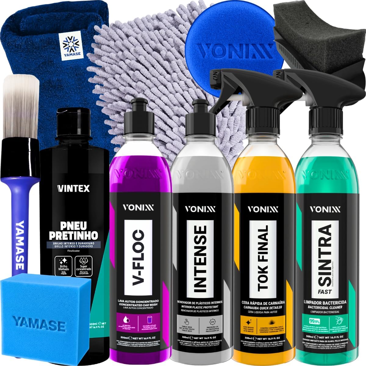 Kit Lavagem Completa Shampoo Cera Tok Final Intense Sintra Fast Pneu Pretinho Aplicador Vonixx Acessórios Yamase
