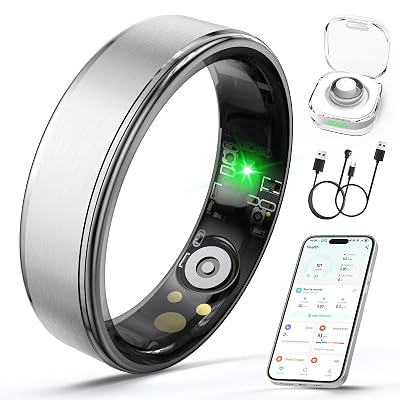 Giwbeiv Smart Ring for Women Men, Health Fitness Tracker Ring with Heart Rate/Sleep Tracker/Blood Oxygen/HRV/Stress/Calorie/Steps, IP68 Waterproof for iOS & Android, No APP Fees(Silver,7#)