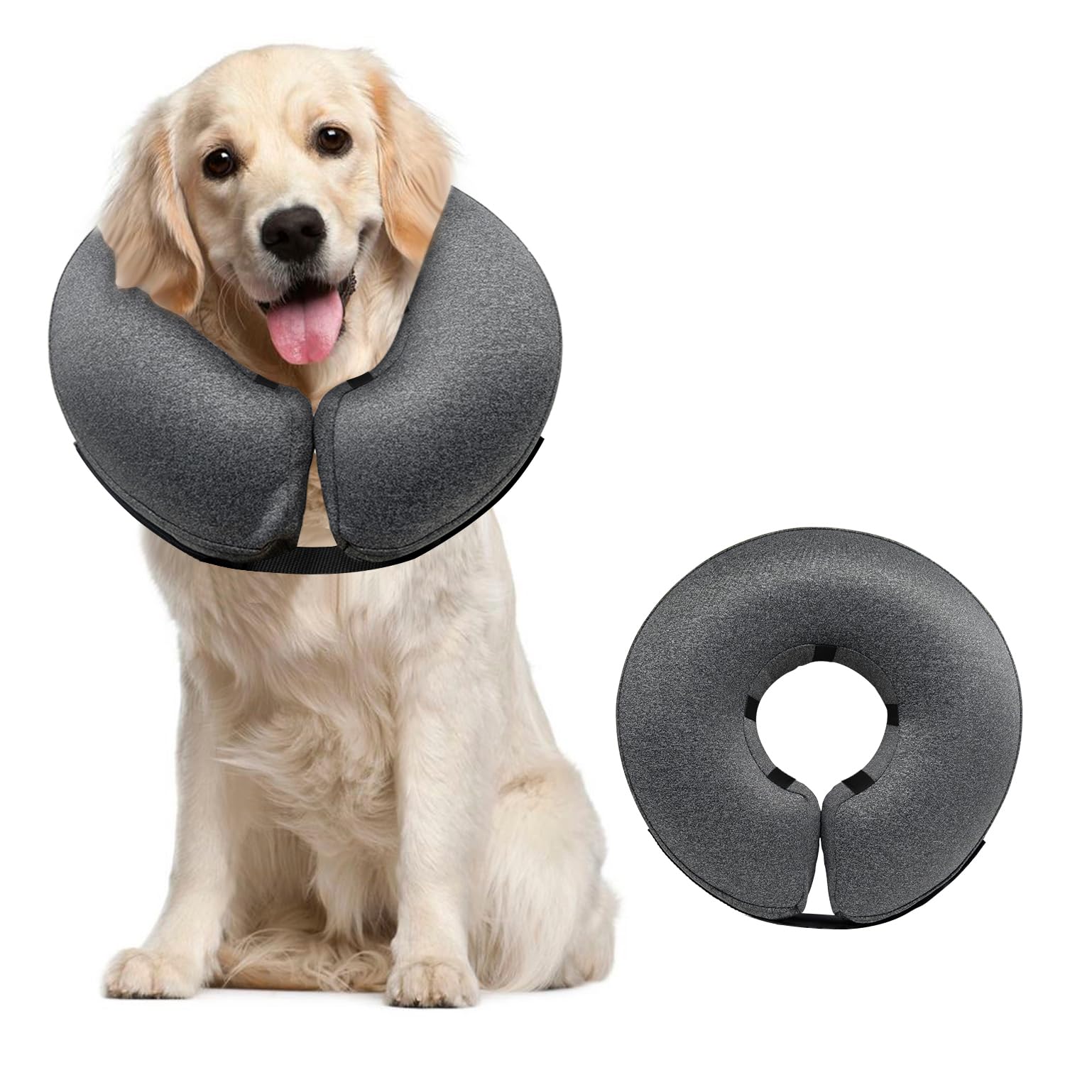 Photo 1 of MIDOG Inflatable Dog Neck Donut Collar Alternative After Surgery, Soft Protective Recovery Cone for Small Medium Large Dogs and Cats Puppies - Alternative E Collar (Gray, L)