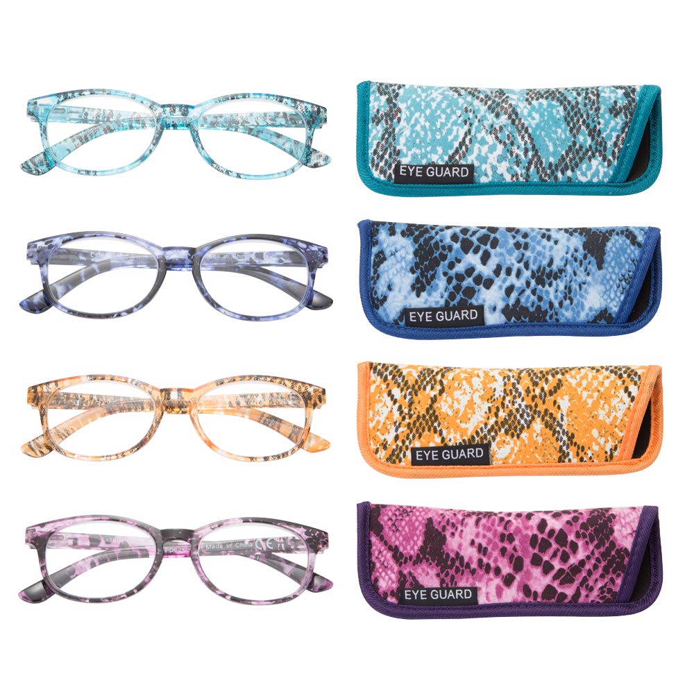 EYEGUARD Reading Glasses 4-Pack Stylish Pattern Frame Readers Fashion Ladies Glasses for Women (4 Color) (+2.00)