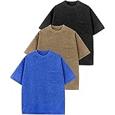 Rousytn 3 Pack Boys Girls Shirts Short Sleeve Acid Washed Cotton T-Shirts Kids Tshirts Summer Tops Tees 5-14 Years