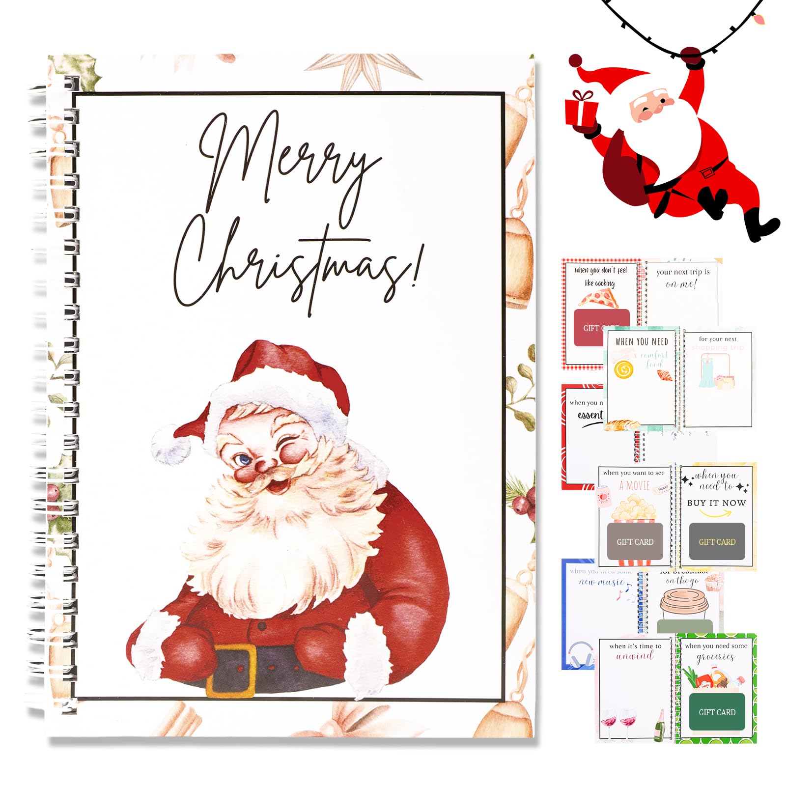 Photo 1 of 12Pages Christmas Gift Card Book - Surprises On Every Page,Diy Spiral-Bound Merry Christma College Survival Gift Card Book Holder,Diy Personalized Xmas Gifts For Family,Friends,Students (Santa Claus)