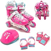 Chicago Inline Training Roller Skates with Protective Gear for Kids &ndash; Durable, Top Performance Roller Blades, Wrist Guards, Kneepads &amp; Backpack, Padded High-Top Boots,64mm Wheels, Indoor/Outdoor Use