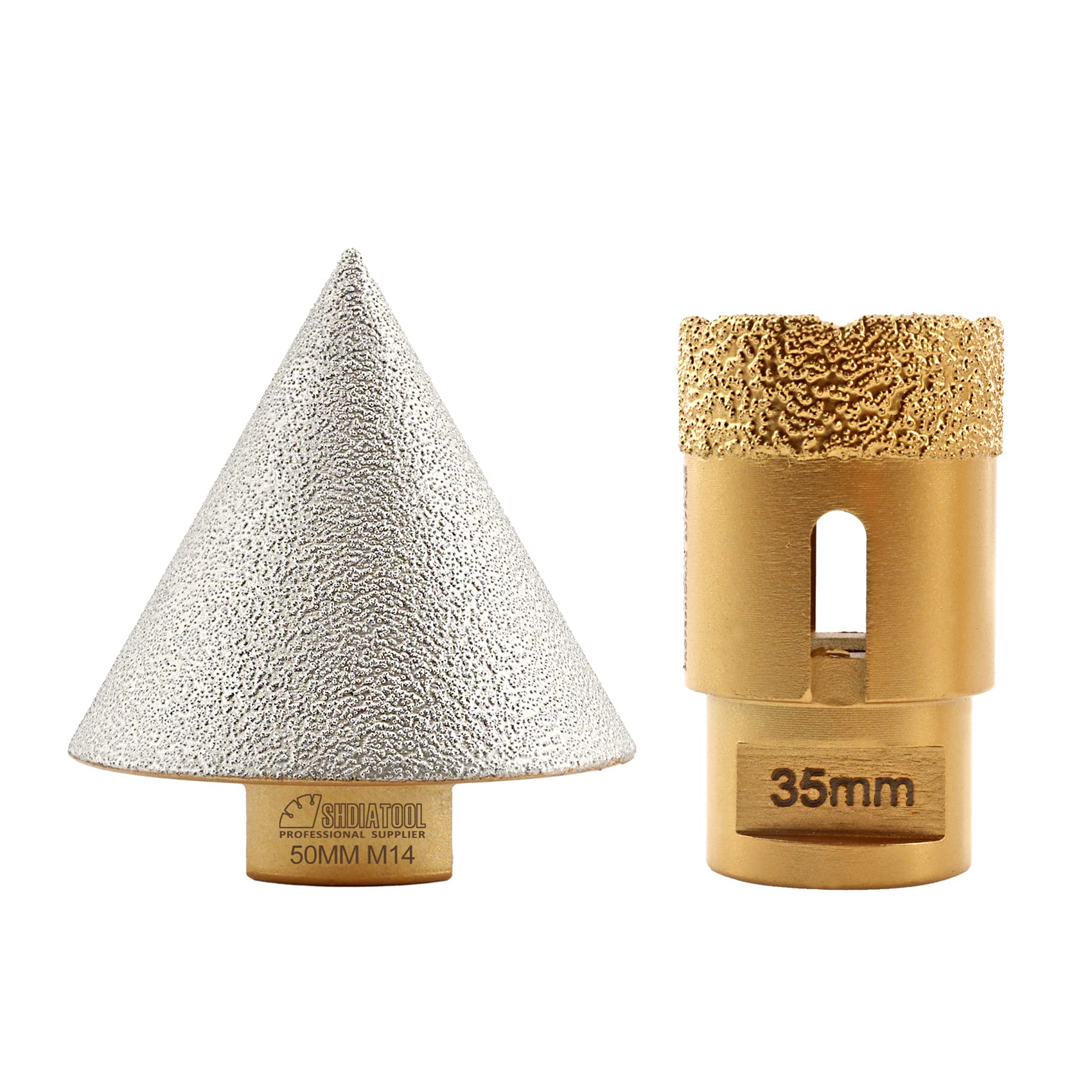 SHDIATOOL Diamond Beveling Chamfer Bits 50mm Countersink Drill Bits and 35mm Diamond Drill Bits M14 Thread for Tile Marble Ceramic Drilling Trimming Finishing Existing Holes