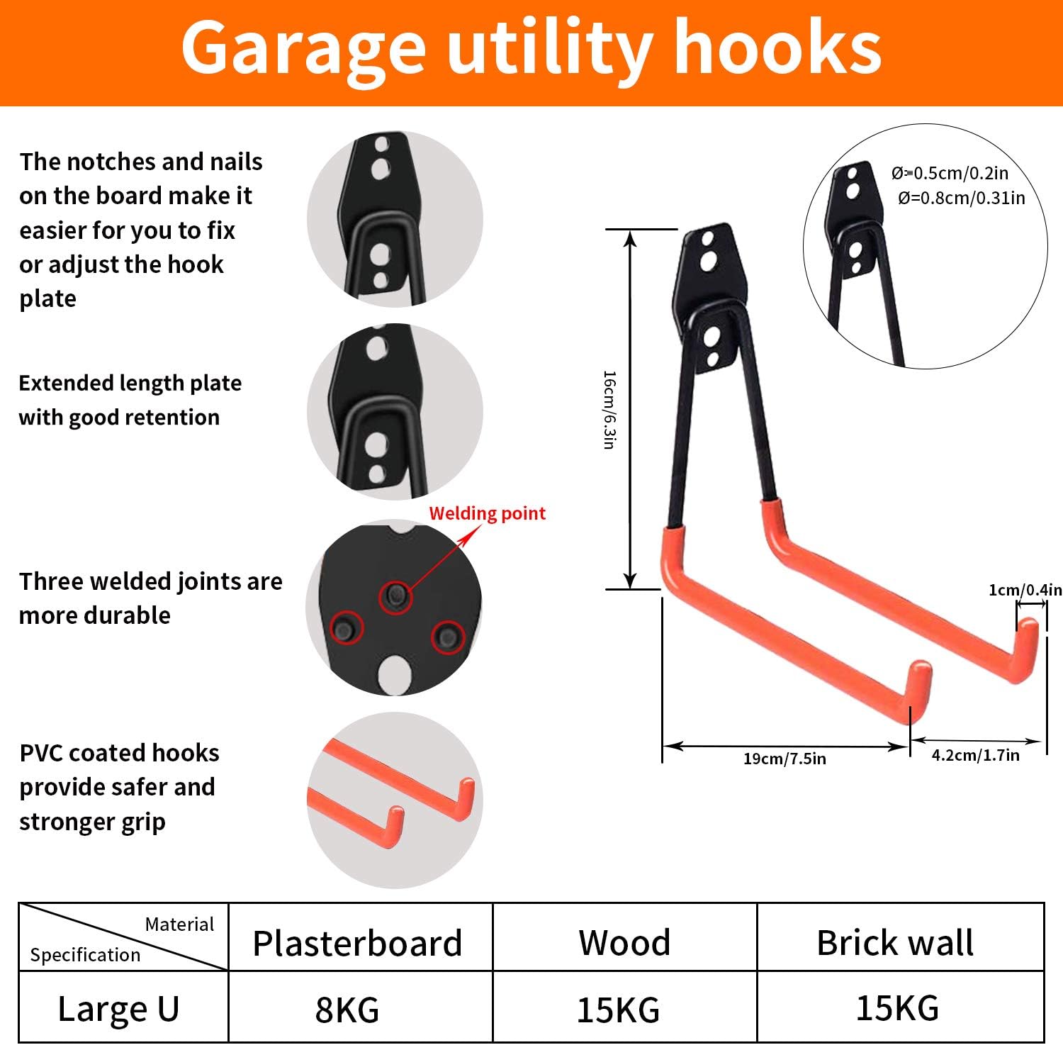 Ropes Bikes Steel Heavy Duty Garage Storage Hooks For Organizing Power Tools Ladder 3 H Garage Hooks 2 Big U 2 Med U 4 Small U 2 Big J 4 Small J Black Hooks