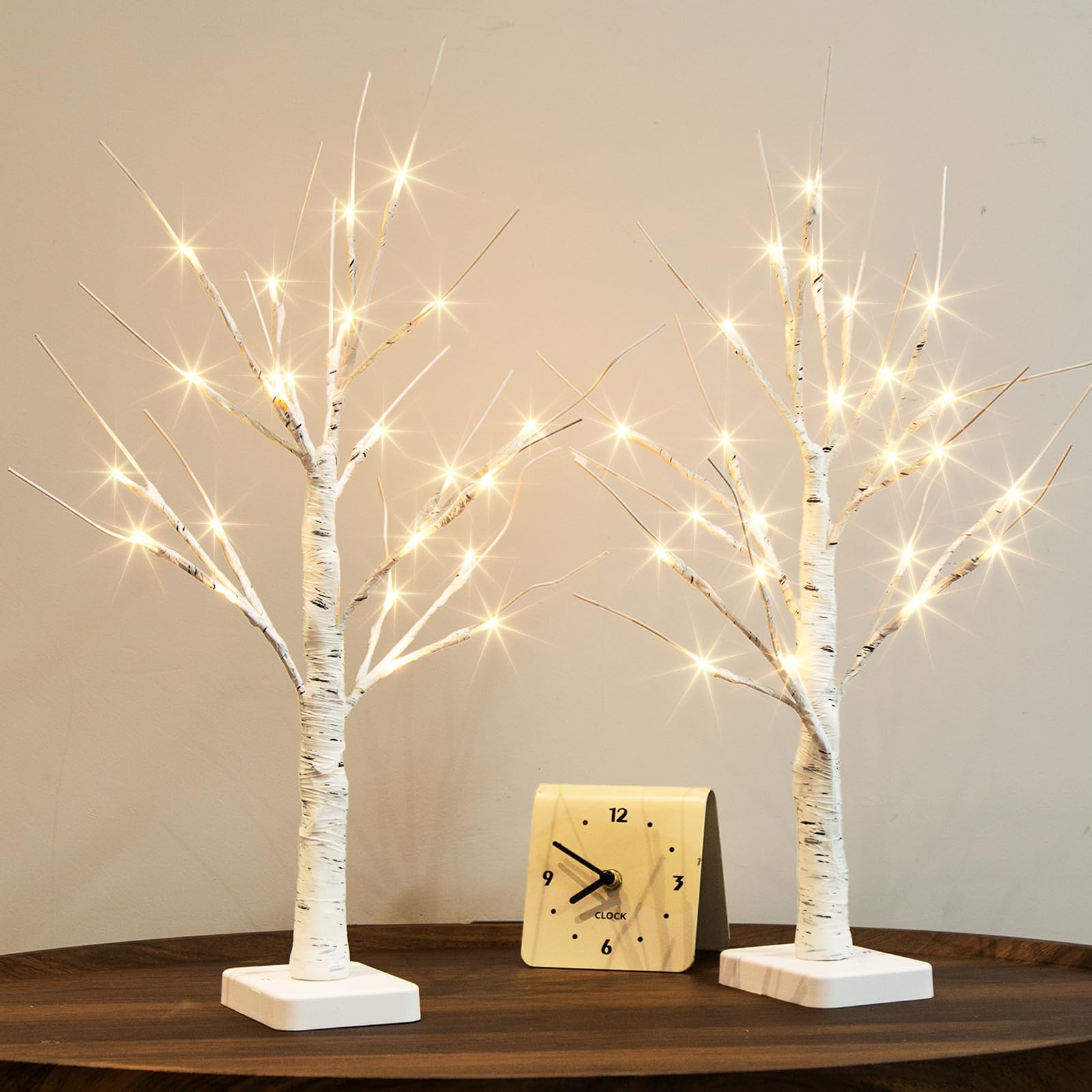 Photo 1 of PABIPABI Lighted Birch Tree, 2 Pack Christmas Tree with 24 LED, Tabletop Centerpiece Artificial Tree Lights Battery Powered Timer for Home Office Bedroom Wedding
