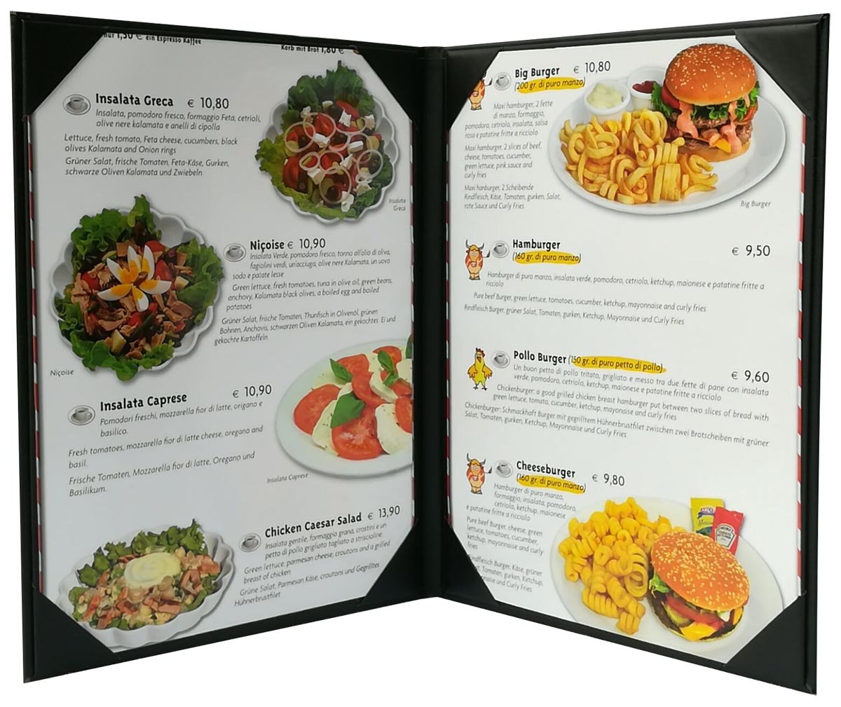 5 Pcs of Restaurant Menu Covers Holders 8.5" X 11" Inches, Double View,Sold by Case,with Clear PVC Sheets for Paper Protection