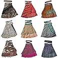 Wholesale 5 Pcs Lot Two Layers Women's Indian Sari Magic Wrap Around Mini Skirts Short Skirts