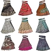 Wholesale 5 Pcs Lot Two Layers Women's Indian Sari Magic Wrap Around Mini Skirts Short Skirts