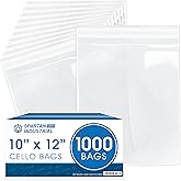 Spartan Industrial - 10" X 12" (1000 Count) Crystal Clear Resealable Cello Poly Bags for Packaging, Clothing & T Shirts - Self Seal & Reinforced