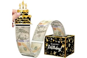 CLOMAY Birthday Money Box for Cash Gift Pull, Happy Birthday Money Pull Box for Kids Adults, Surprise Box Gift with Money for Men（Gold & Black） (Gold & Black)