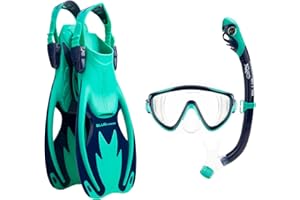 Cressi Kids Snorkeling Set- Short Adjustable Fins, Silicone Mask, and Dry Snorkel- Tinetto Rocks Dry Set- Designed in Italy