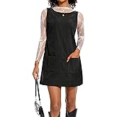 Women Corduroy Overall Dress Sleeveless Round Neck Jumper Dress Pinafore Dress with Pockets