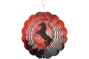 OMCCHK Wind Spinners Outdoor Metal Large,3D Horse Cactus Wind Spinner Hanging Decor,Kinetic Spinners for Yard Garden,12inch Shiny Wind Spinner Art Ornament,Stainless Steel Red Wind Sculptures & Spinners