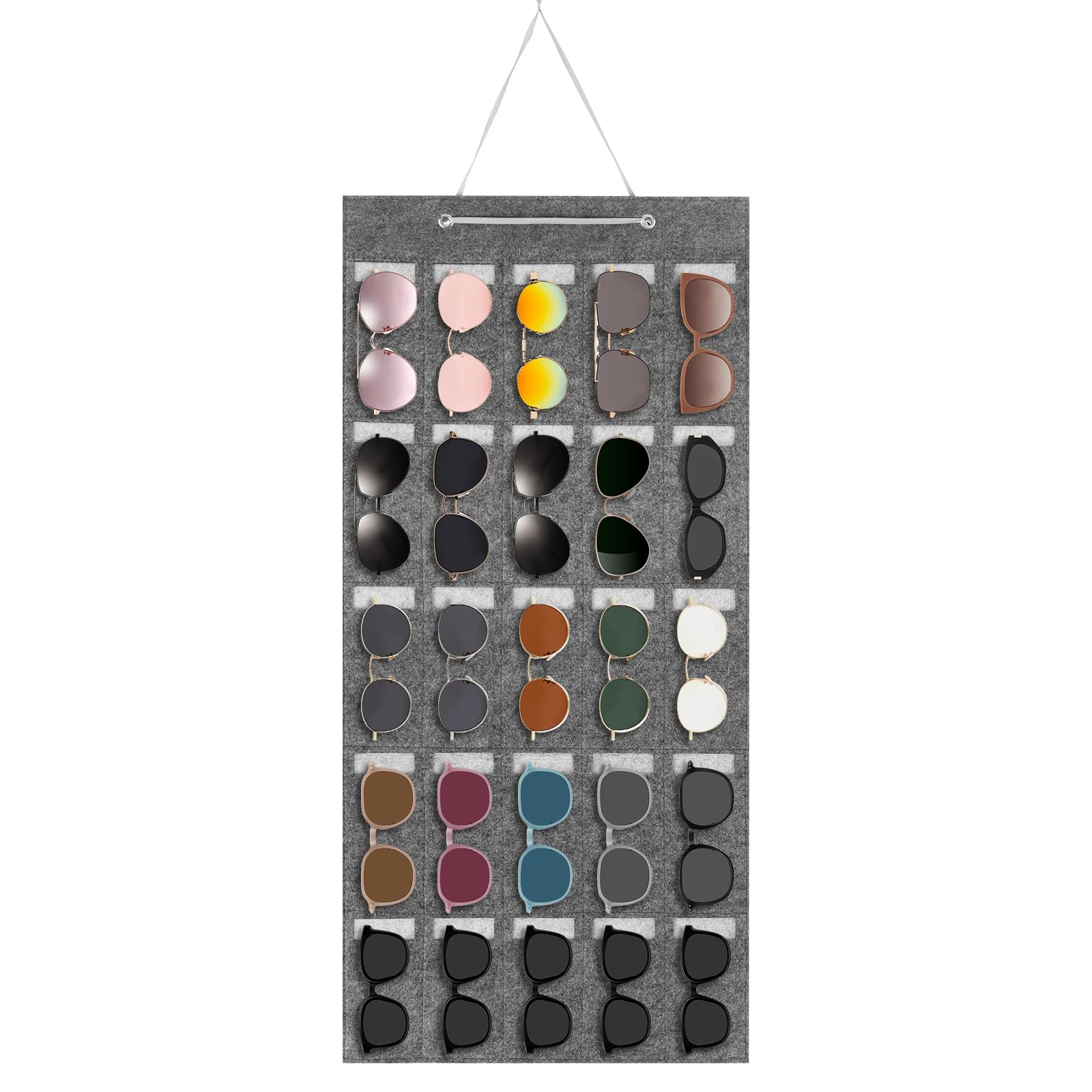 DMJJSD Hanging Sunglass Storage, 16 Pockets Wardrobe Sunglasses Storage, Travel Wall Pocket Glasses Organizer Hanging Sunglasses Organiser Felt Wall Hanging Eyeglasses Eyewear Holder