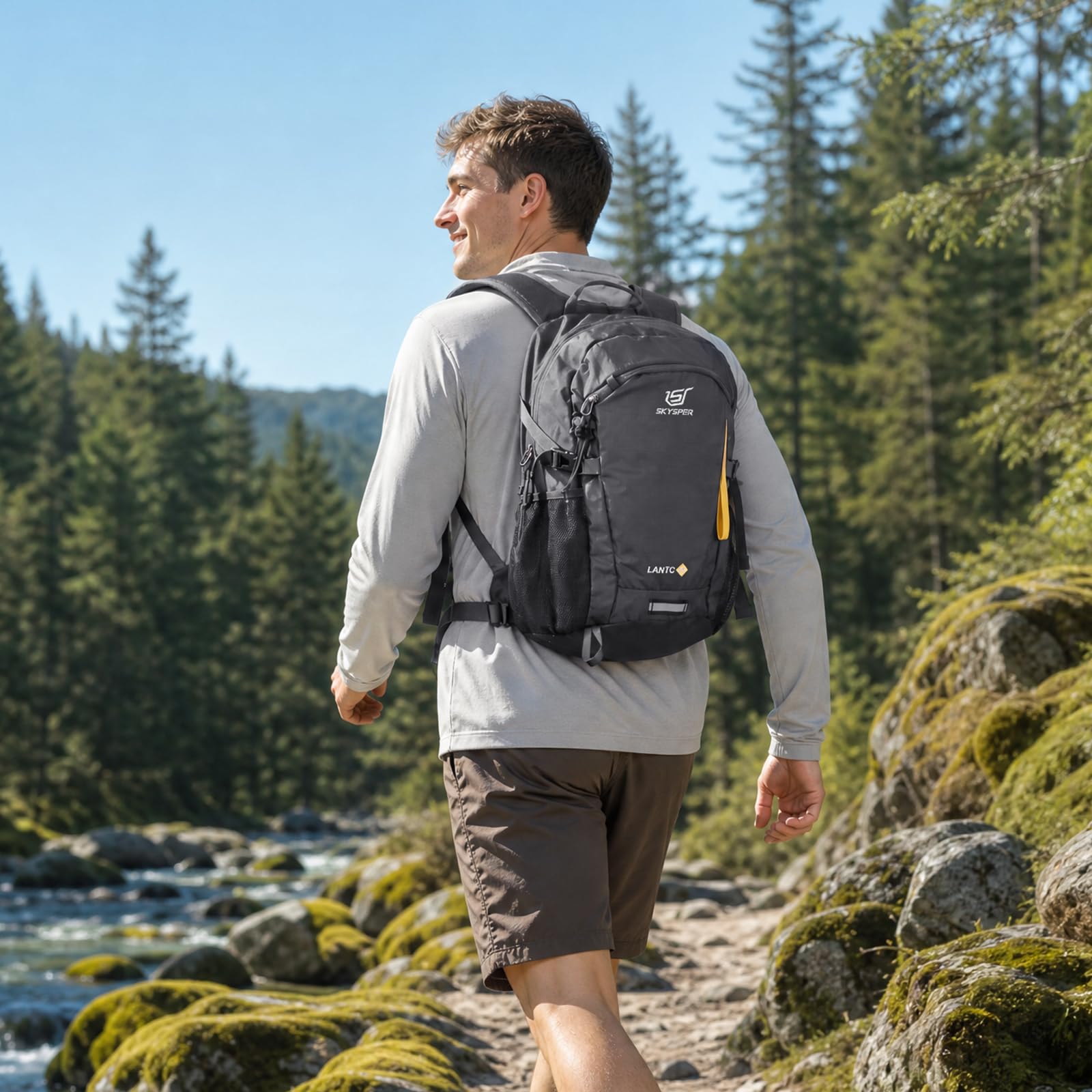 SKYSPER Leicht Wanderrucksack Klein Rucksack mit Rückenbelüftung Trekkingrucksack aus atmungsaktivem 3D Air Mesh Polyester Camping Outdoor Wandern Rucksack 2