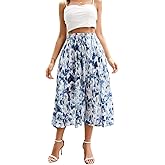 Abaadlw Maxi Skirts for Women with Pockets Long Midi Length Casual Skirt for Beach Party Holiday Blue White
