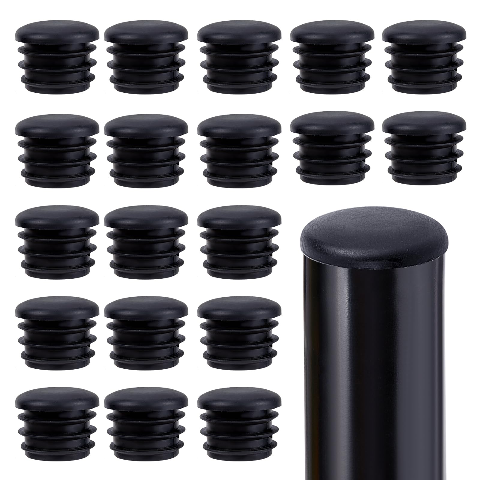 GORGECRAFT 20PCS 25mm Round Plastic Plugs Black Tubing Inner End Caps Furniture Leg Pipe Insert Stoppers Anti-Slip Ribbed Tube Covers for Chair Desks Tables Shelf Leg Sealing Pipe Glide Protection