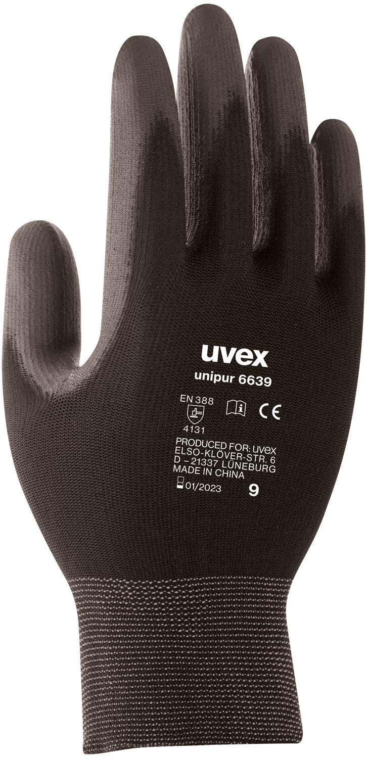 10 pairs of Uvex Unipur 6639 protective work gloves with PU coating against mechanical risks, EN 388