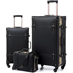 urecity Vintage Luggage Sets of 3 Piece - Hardside Lightweight Spinner Suitcases - Retro Travel Set includes Under Seat Train