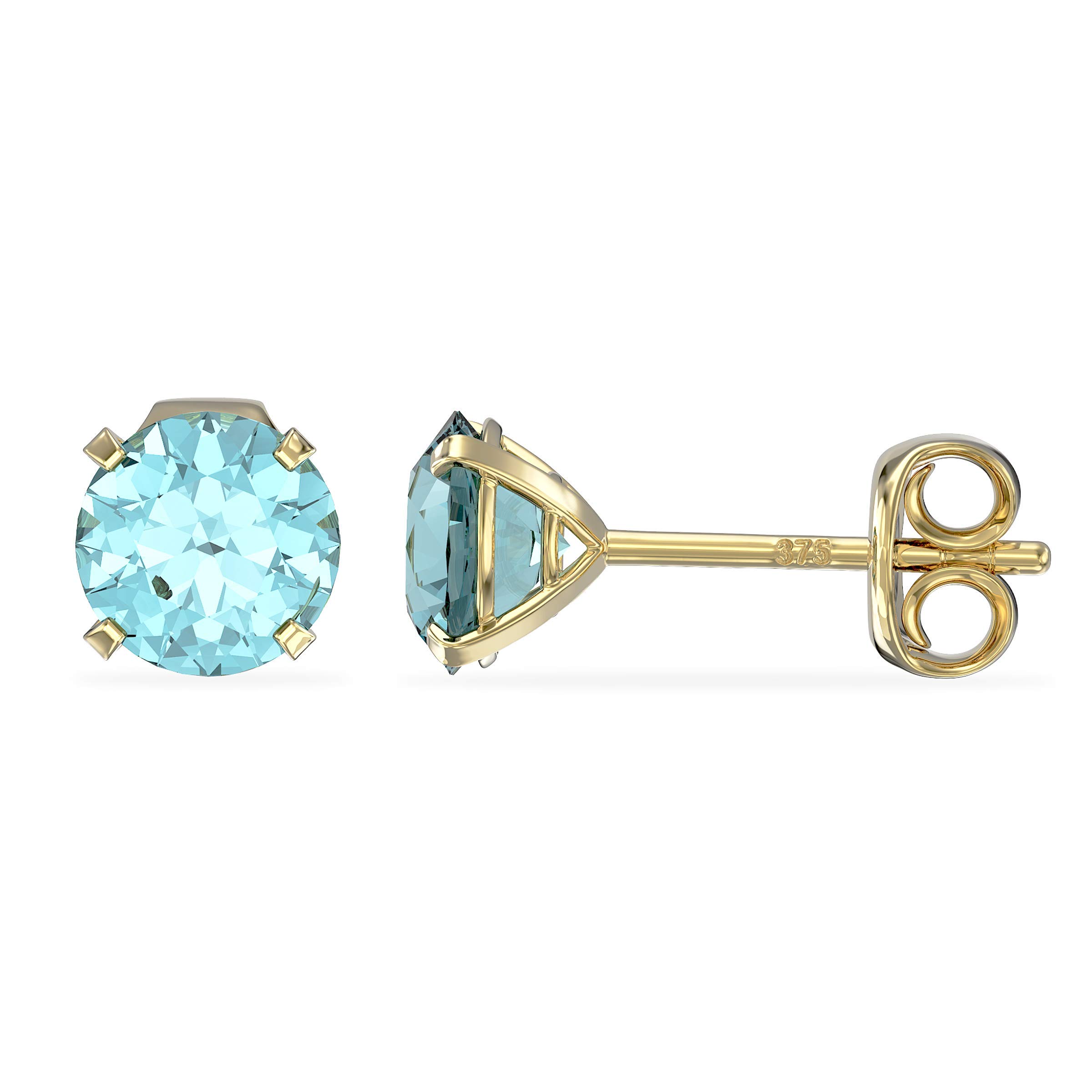 Aeon Birthstone Stud Earrings - March Blue Aquamarine | 9ct Yellow Gold & Cubic Zirconia Diamond | Polishing Cloth Included