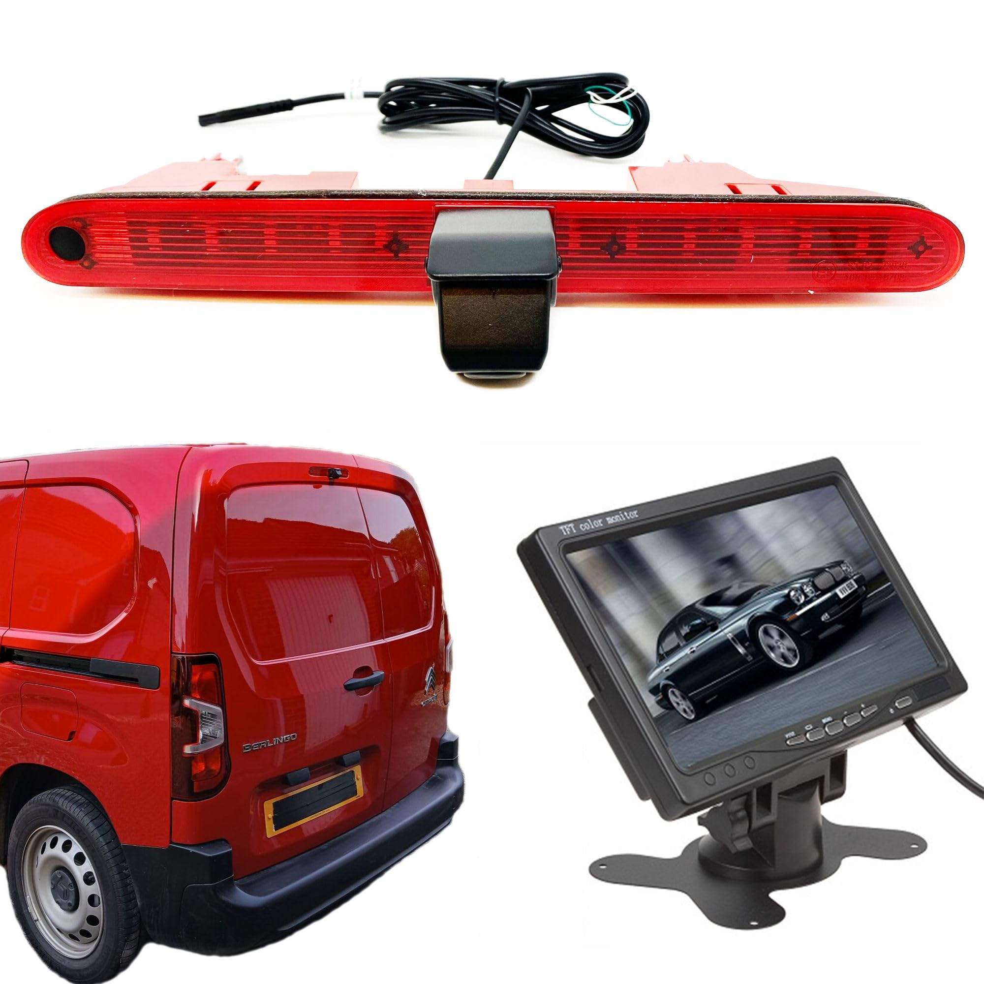 Dolphin Automotive Reversing Camera Fits Citroen Berlingo & Peugeot Partner With Waterjet Nozzle 2018 Onwards (Camera With 7" Dash Monitor)