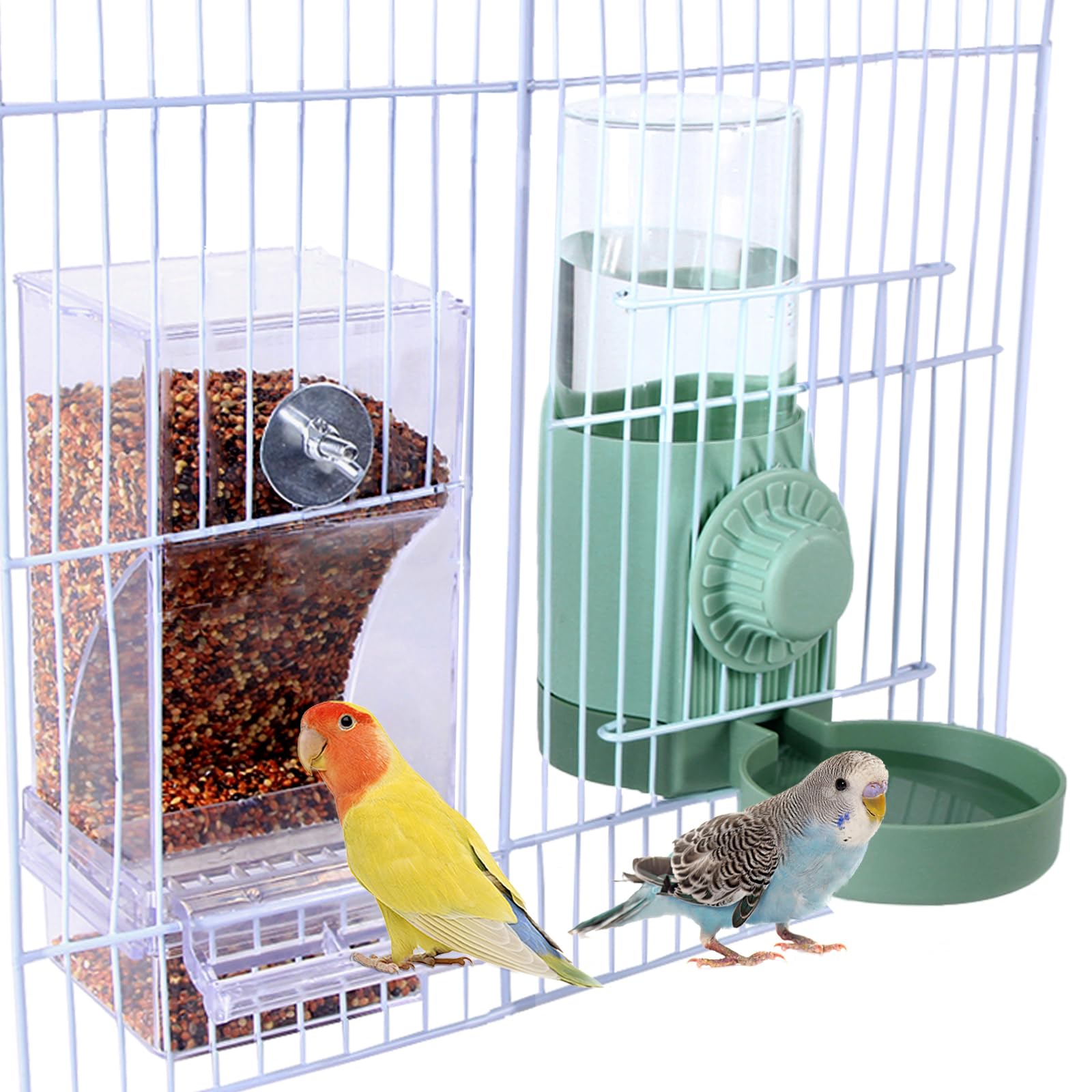 Photo 1 of No Mess Bird Feeder Water Dispenser for Cage,Automatic Bird Cage Feeder Waterer,Parakeet Cage Accessories,Parrots Cockatiel Canary Lovebirds Budgies Finches?Cage Feeding Door Size Over 3.15*3.15 inch)