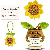 KeiPnnol Emotional Support Crochet Sunflower Doll - Crochet Plant with Optimistic Card for Teachers, Coworkers, Friends, Positive Affirmation Flower Decor, Thank You Gift for Women, Men