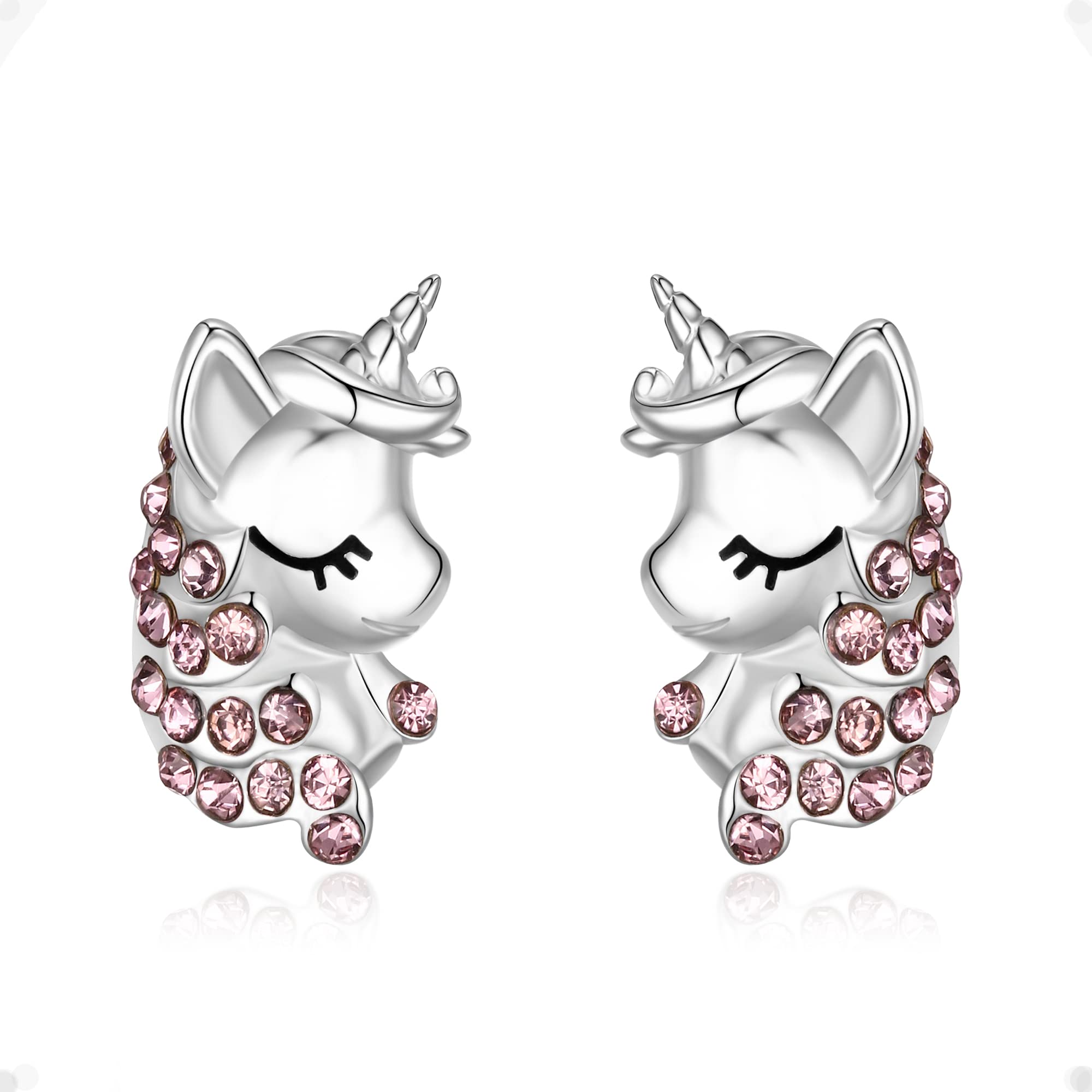 Unicorn Earrings for Girls, 925 Sterling Silver Purple CZ Cute Babyface Unicorn Stud Earrings, Birthday Gift for Daughter Granddaughter