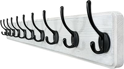 WEBI Wall Mounted Coat Rack 98cm with 10 Hooks Black Rustic Wood Hanger