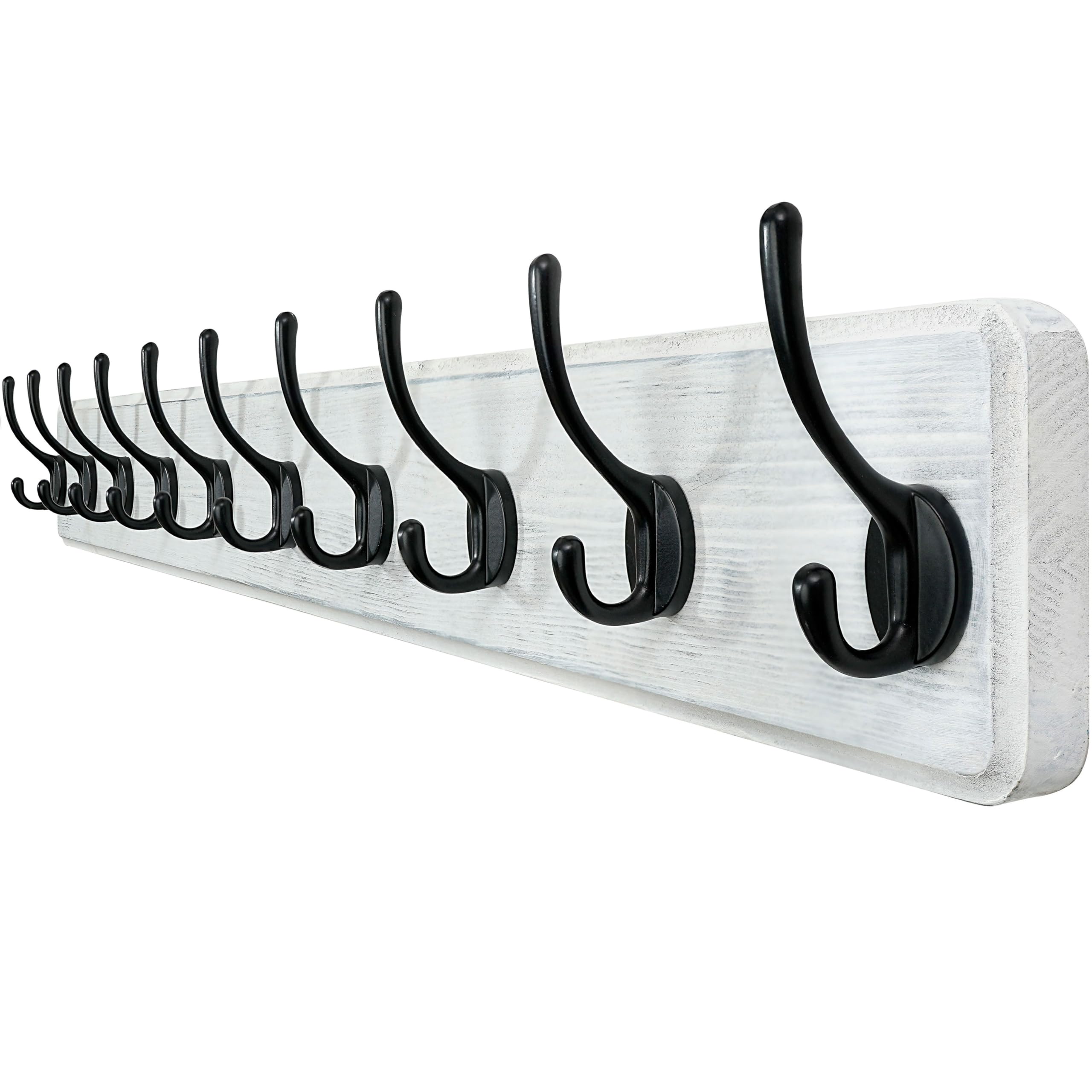 WEBI Coat Rack Wall Mounted,10 Hooks,98cm Long Coat Hooks Wall Mounted Rustic,Wood Coat Hanger Wall,Hook Rack Hooks for Hanging Coats,Jacket,Clothes,Hats,Black on White