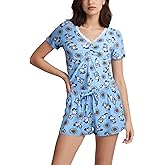 COCO BRANDS Peanuts Women's Pajama Shirt & Shorts Set with Cap Sleeve, Ruched, V-Neck Tee & Adjustable, Elastic Waistband