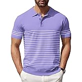 COOFANDY Men's Short Sleeve Polo Shirts Vintage Knitted Shirt Casual Button Down Golf Shirts