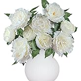 LA.PONEE Premium White Peonies Artificial Flowers, Bulk Fake Silk Peony Flowers with Stems, Faux Florals for DIY Wedding Bridal Bouquets, Floral Arrangements, Table Centerpieces, Home Decorations