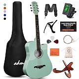 ADM 38" Inch Acoustic Guitar Bundle for Beginners Adults with Online Lesson, Cutaway Wood Acustica Guitarra Starter Set Package with Gig Bag, Strap, Steel Strings, Picks, Capos, Stand, Green