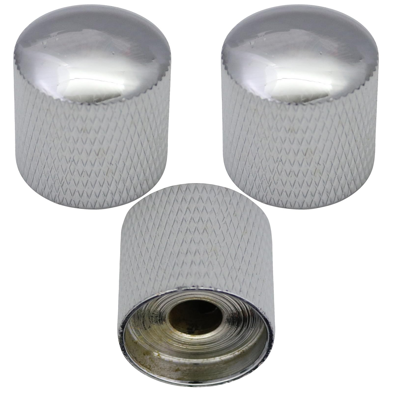 Pack of 3 6mm Round Hole Metal Domed Top Knurled Guitar Tone/Volume Control Knob (Silver)