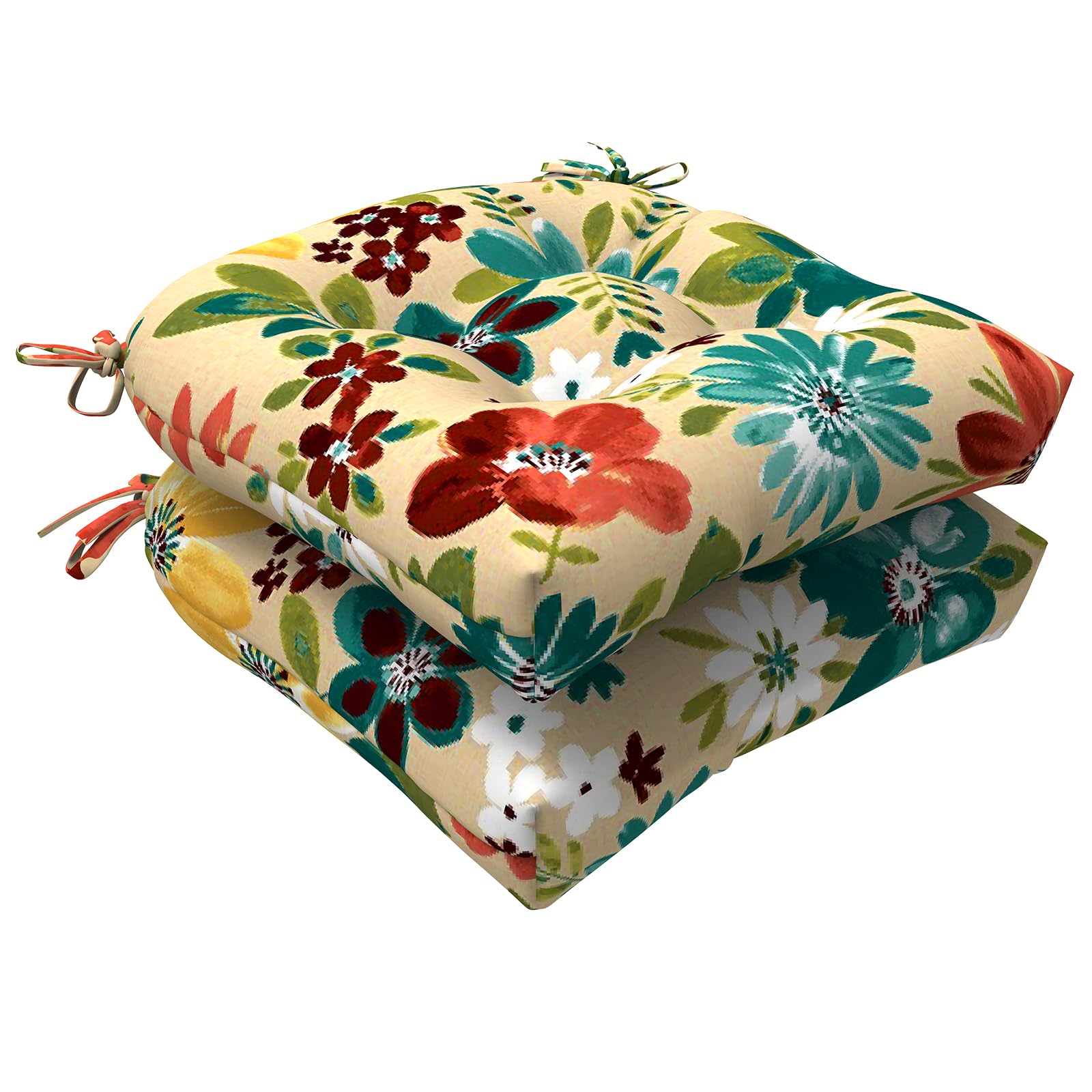 Photo 1 of *ONLY 1* LVTXIII Outdoor/Indoor Tufted Seat Cushion, Decorative Wicker Chair Pads All Weather Seat Cushion Sets for Patio Garden Home Office Furniture, 19"x19"x4", Round Back, Pack of 2, Flower Multi